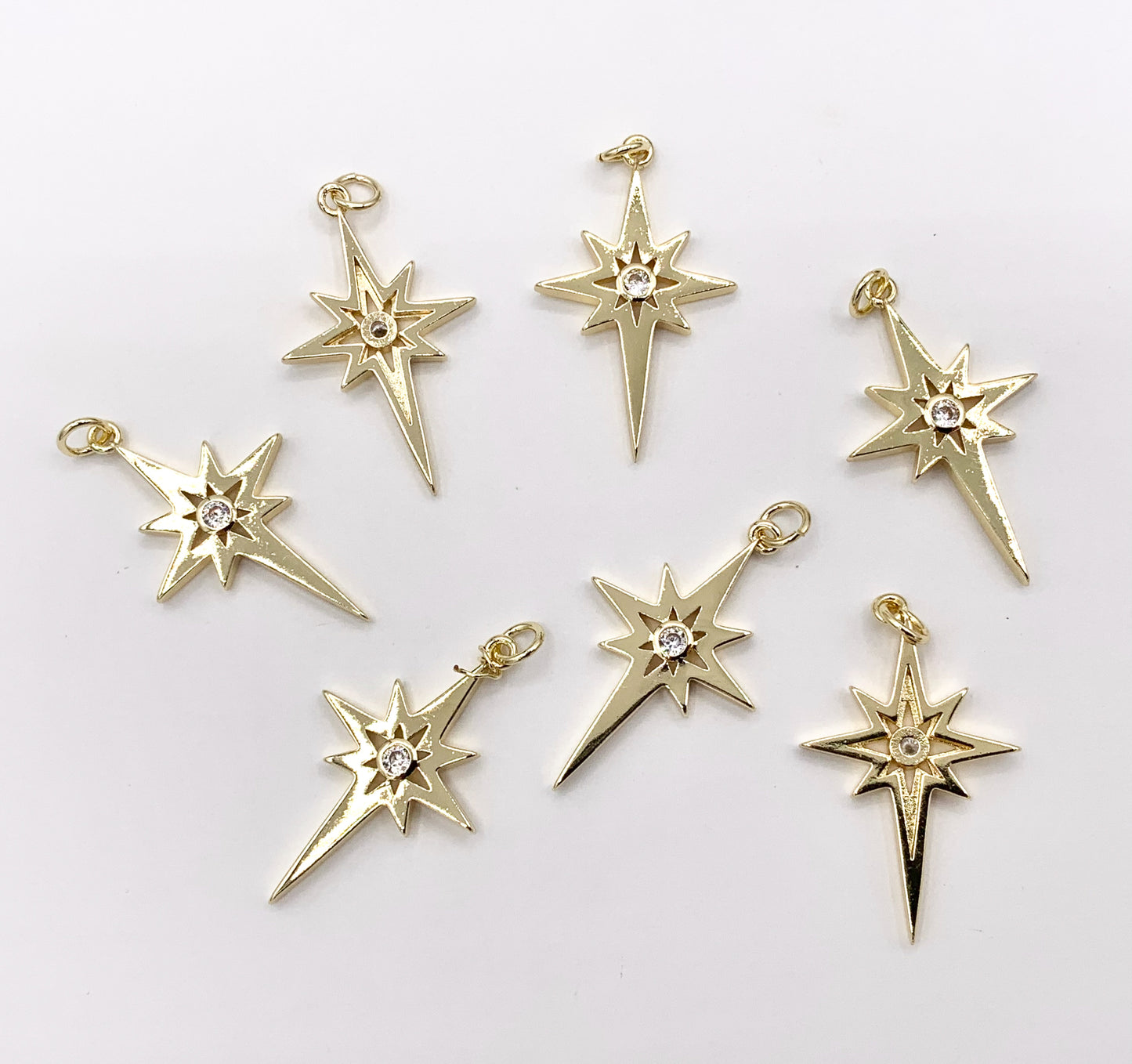 North Star CZ Pave Pendant in Real Gold 18K Plated Micro CZ Over Brass