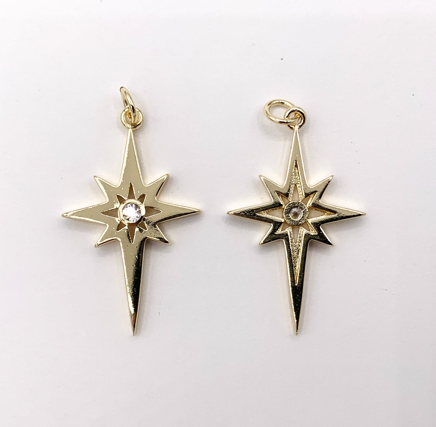 North Star CZ Pave Pendant in Real Gold 18K Plated Micro CZ Over Brass