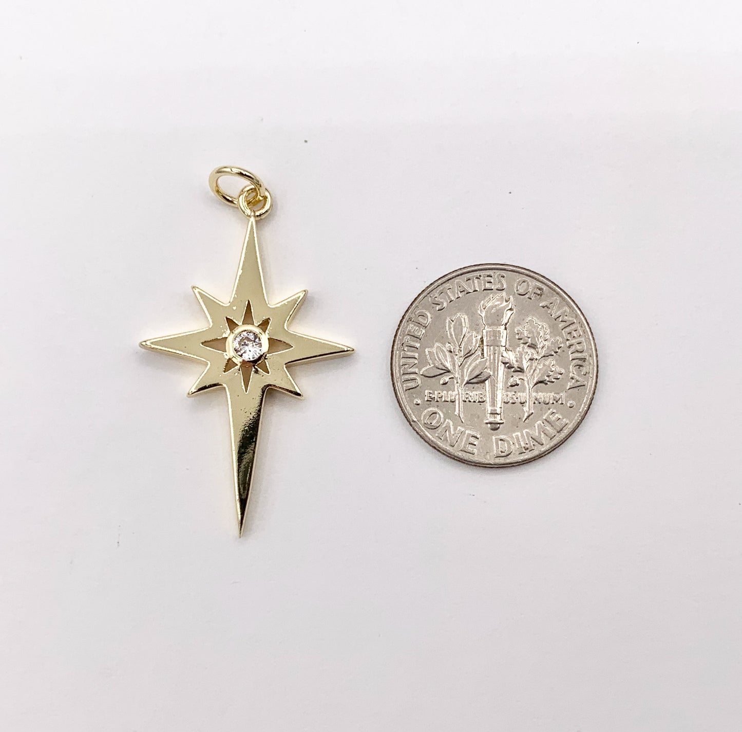 North Star CZ Pave Pendant in Real Gold 18K Plated Micro CZ Over Brass