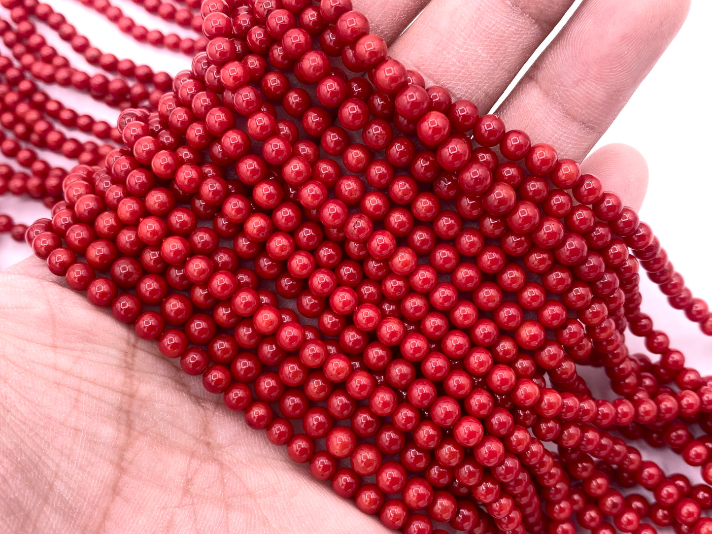 Dyed Grade AAA Bamboo Coral Round Smooth Shiny Small Beads For Jewelry Making 1.5mm - 7.5mm Around 15"