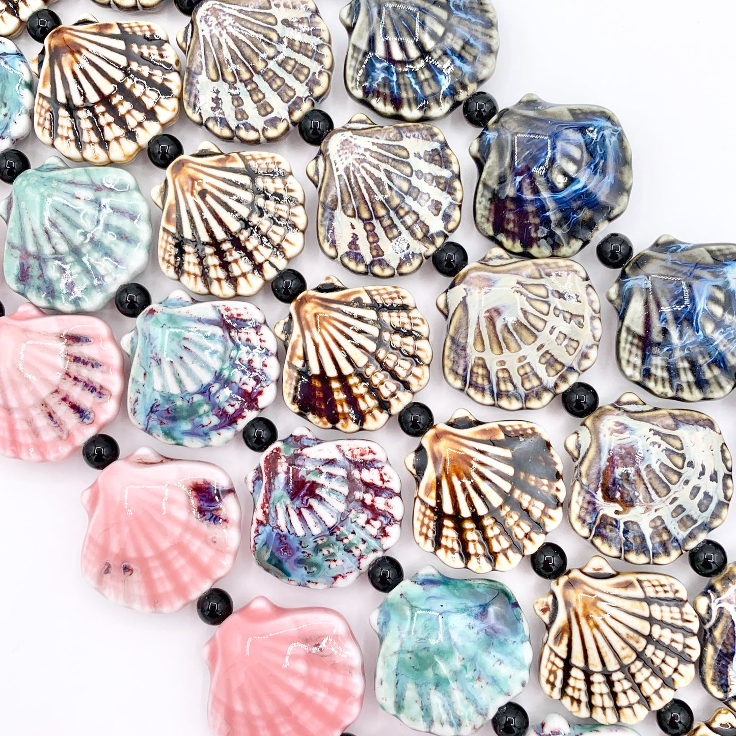 Sea Shell Shape Ceramic Porcelain Shiny Beads For Jewelry Making 8" Price For 1 Strand