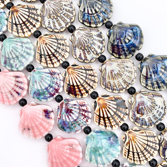 Sea Shell Shape Ceramic Porcelain Shiny Beads For Jewelry Making 8" Price For 1 Strand