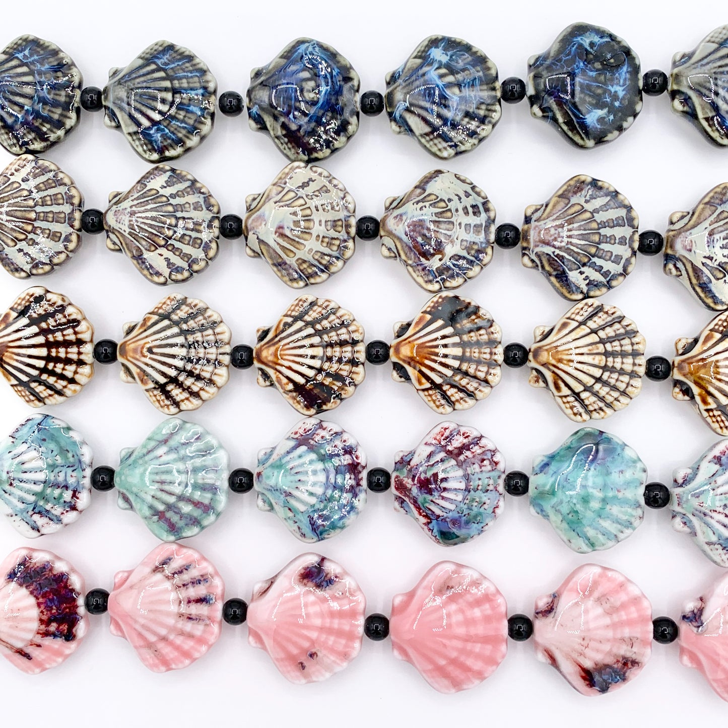 Sea Shell Shape Ceramic Porcelain Shiny Beads For Jewelry Making 8" Price For 1 Strand