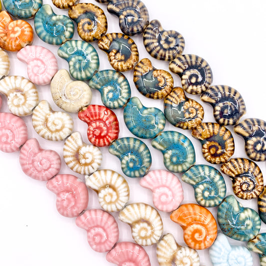 Puffy Conch Shell Shape Ceramic Porcelain Shiny Beads For Jewelry Making 14" Price For 1 Strand