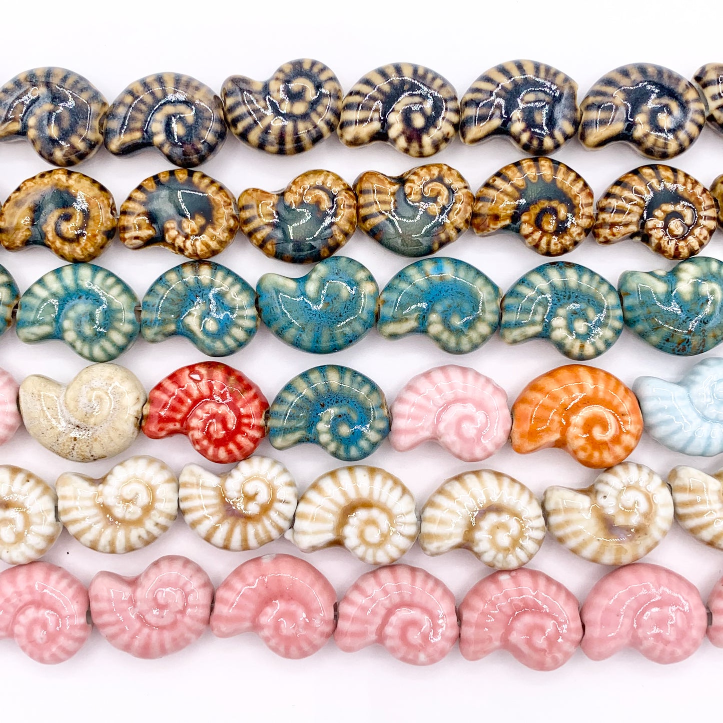 Puffy Conch Shell Shape Ceramic Porcelain Shiny Beads For Jewelry Making 14" Price For 1 Strand