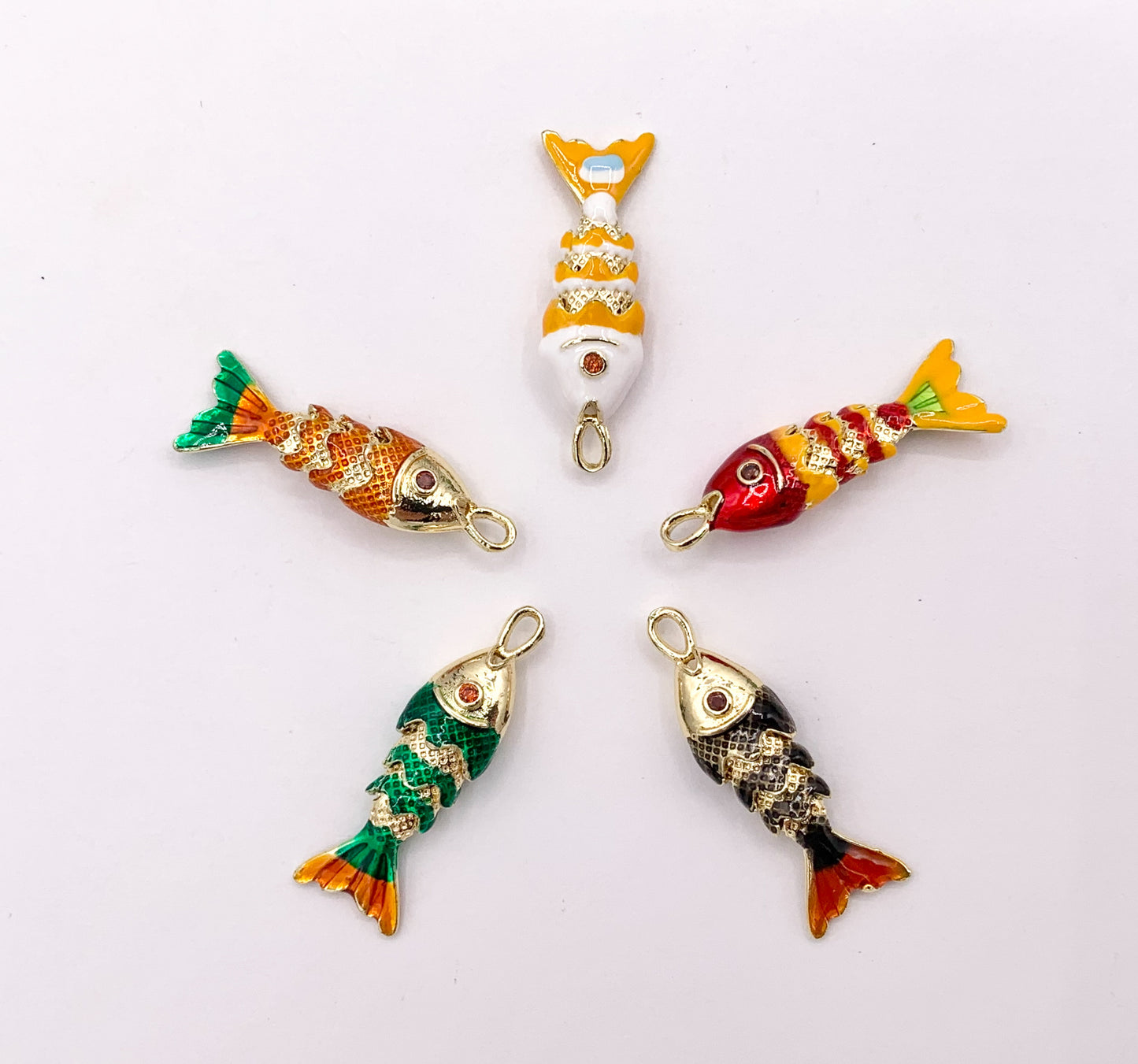 Cute Dangle Colorful Fish Charms in 18K Gold Plated Copper with Enamel Color Plating 5 PCS