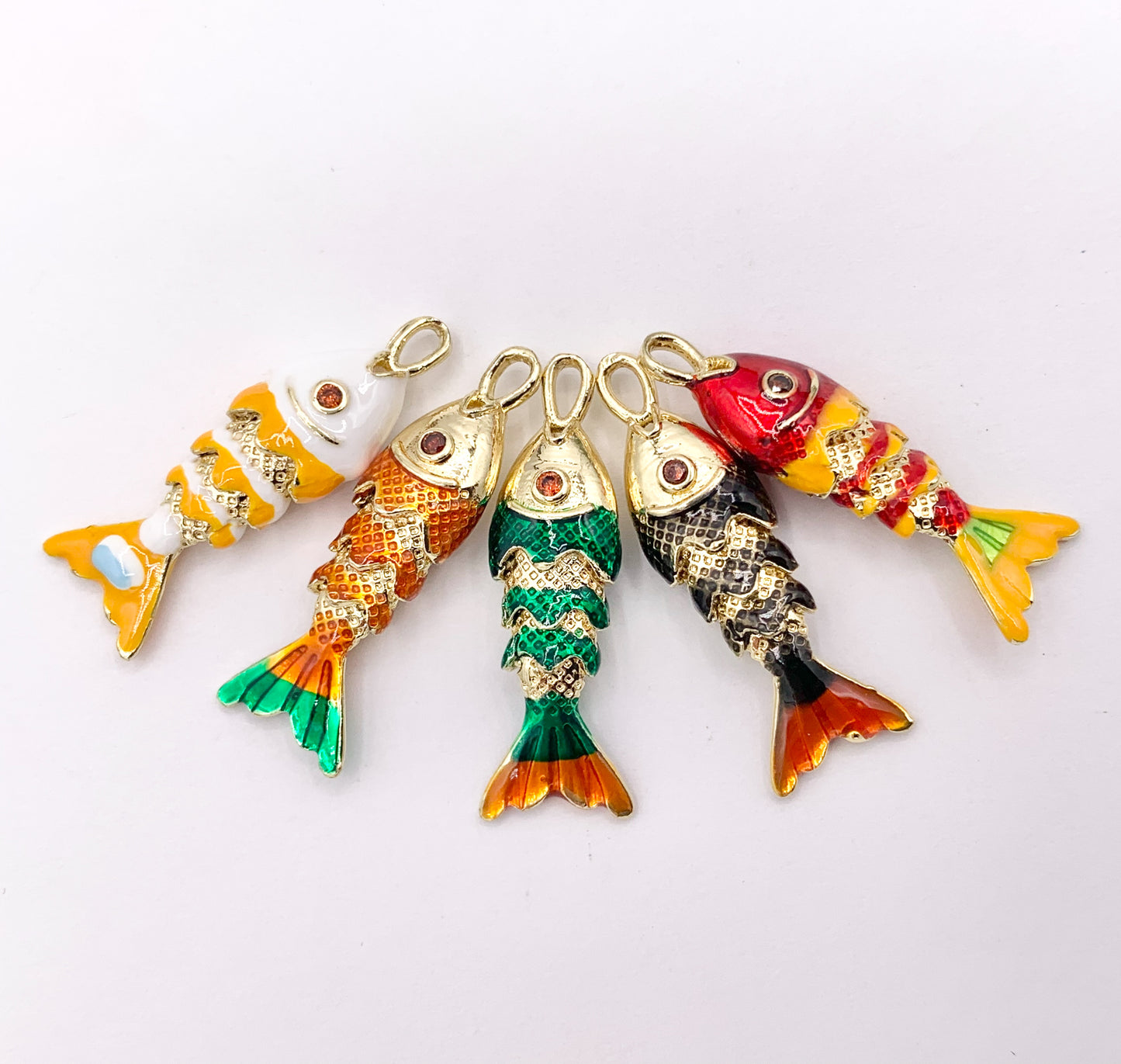 Cute Dangle Colorful Fish Charms in 18K Gold Plated Copper with Enamel Color Plating 5 PCS