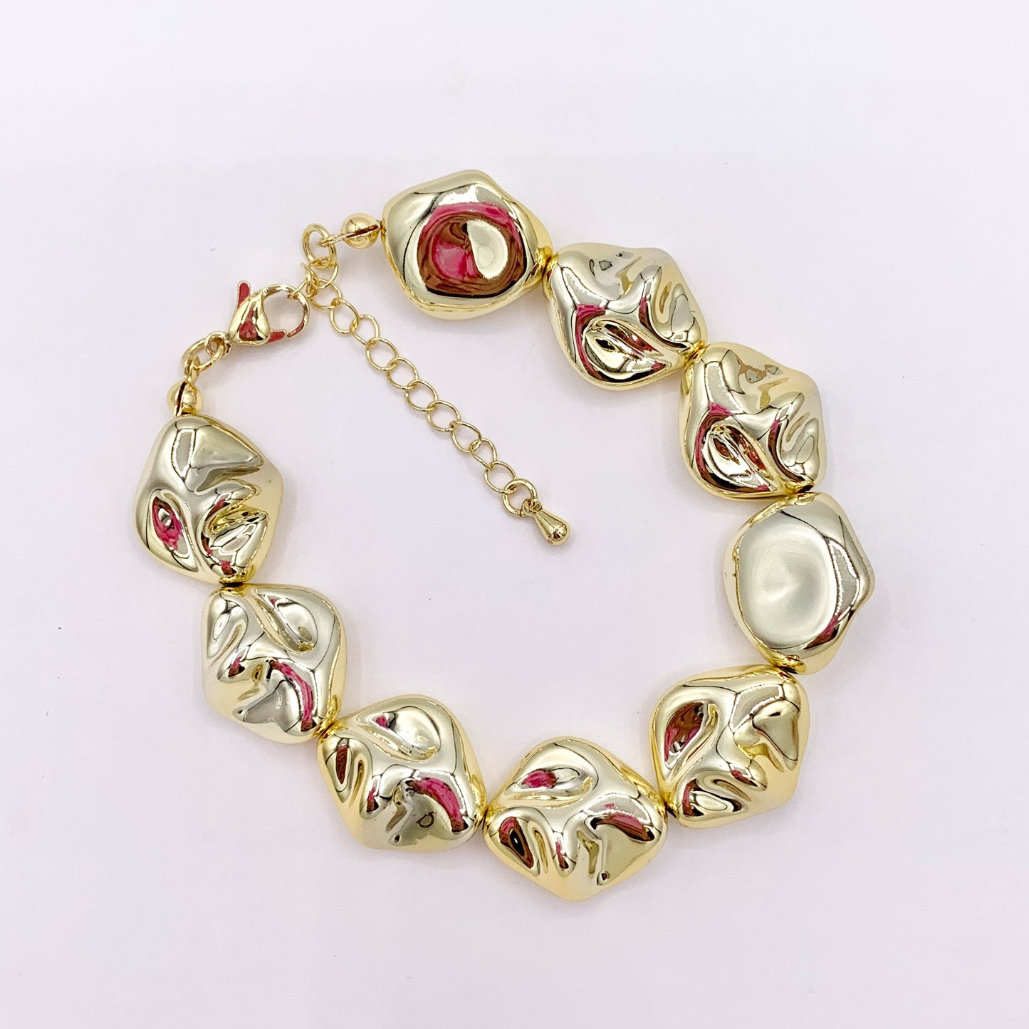 Lightweight Nugget Beaded Bracelet in Gold/Silver 2 Tone Plated Acrylic 7.5"-9" Price 1 PC