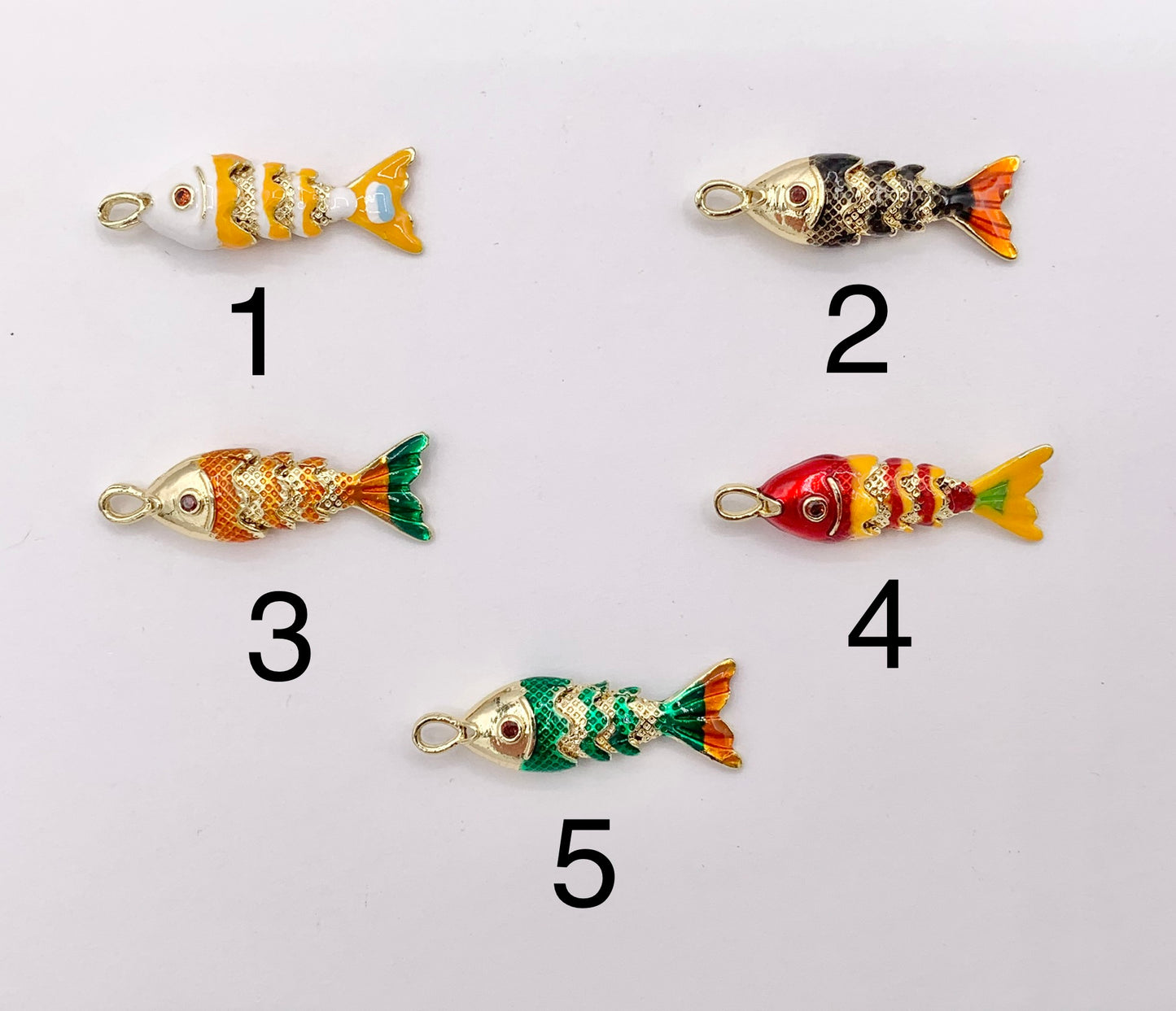 Cute Dangle Colorful Fish Charms in 18K Gold Plated Copper with Enamel Color Plating 5 PCS