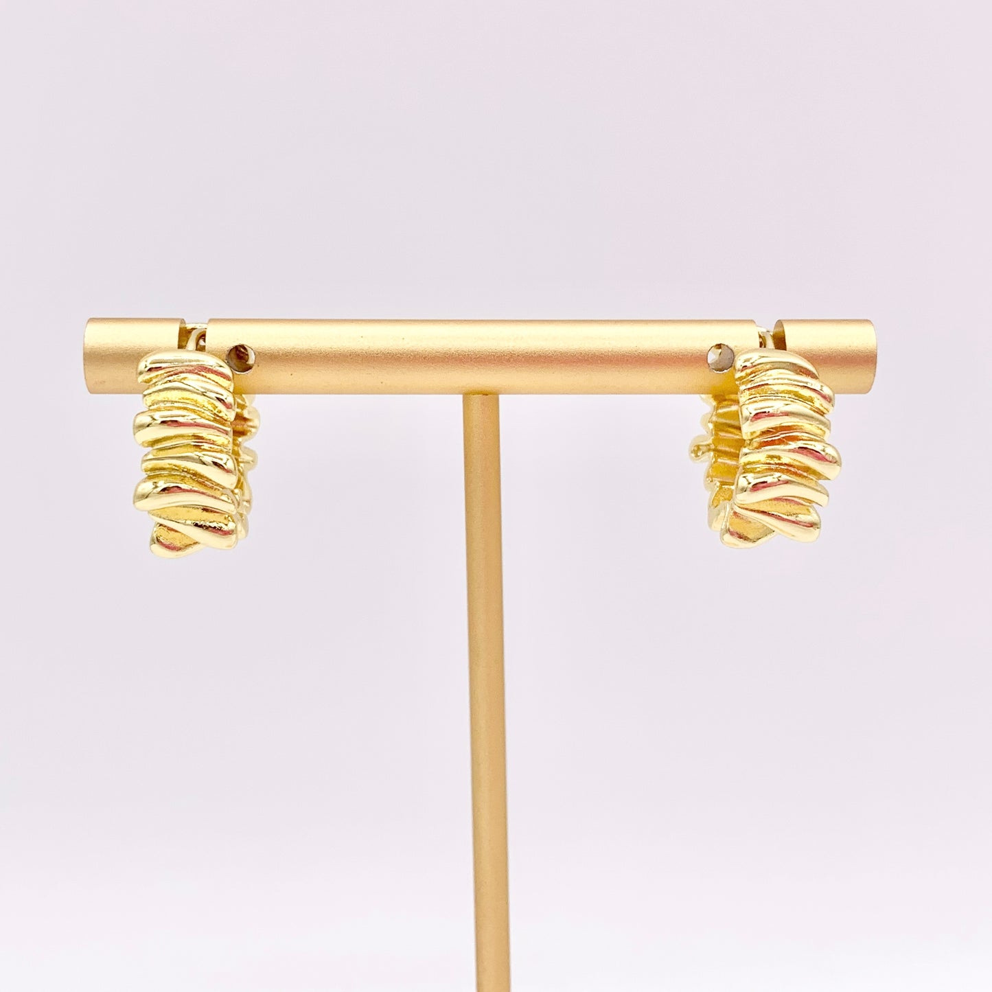 Minimalist 18mm Scrunch Hoop Huggie Earrings in 18K Gold Plated Over Copper 5 PAIRS