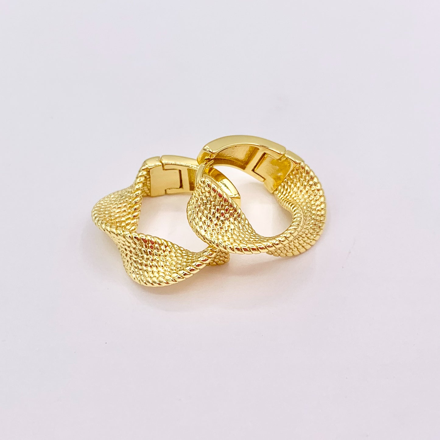 Minimalist 20mm Twisted Hoop Huggie Earrings in 18K Gold Plated Over Copper 5 PAIRS