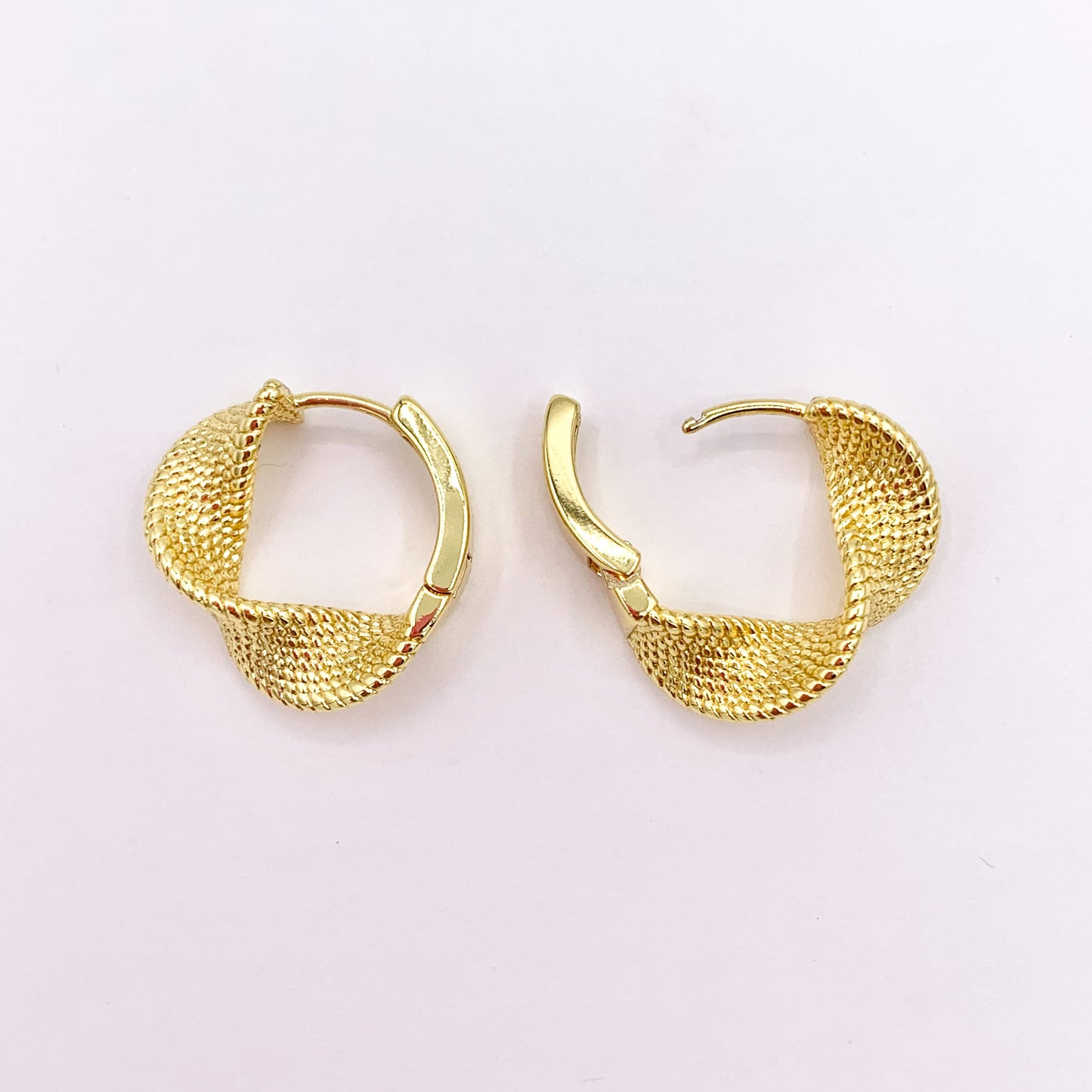 Minimalist 20mm Twisted Hoop Huggie Earrings in 18K Gold Plated Over Copper 5 PAIRS