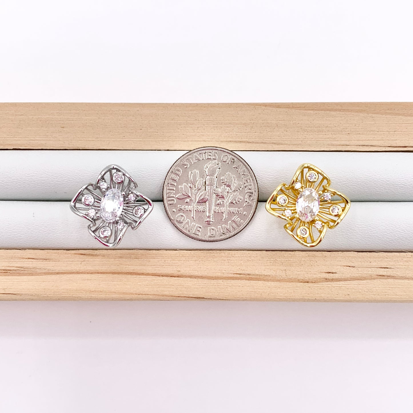 Dainty Square Filigree Studs in CZ Pave 18K Gold/Silver Plated Over Copper Earrings 4 PAIRS