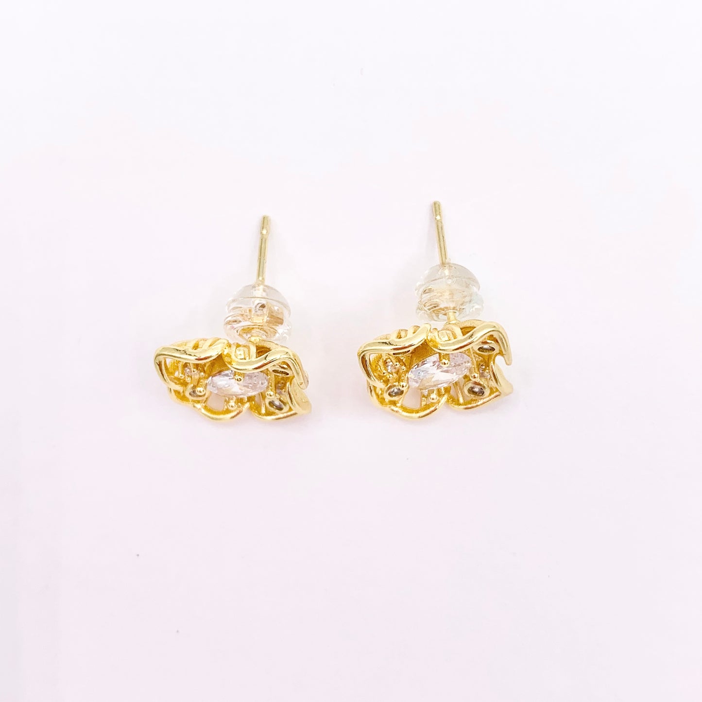 Dainty Square Filigree Studs in CZ Pave 18K Gold/Silver Plated Over Copper Earrings 4 PAIRS