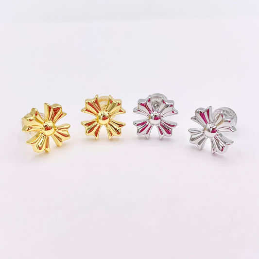 Dainty Cross Studs in 18K Gold/Silver Plated Over Copper Earrings 5 PAIRS