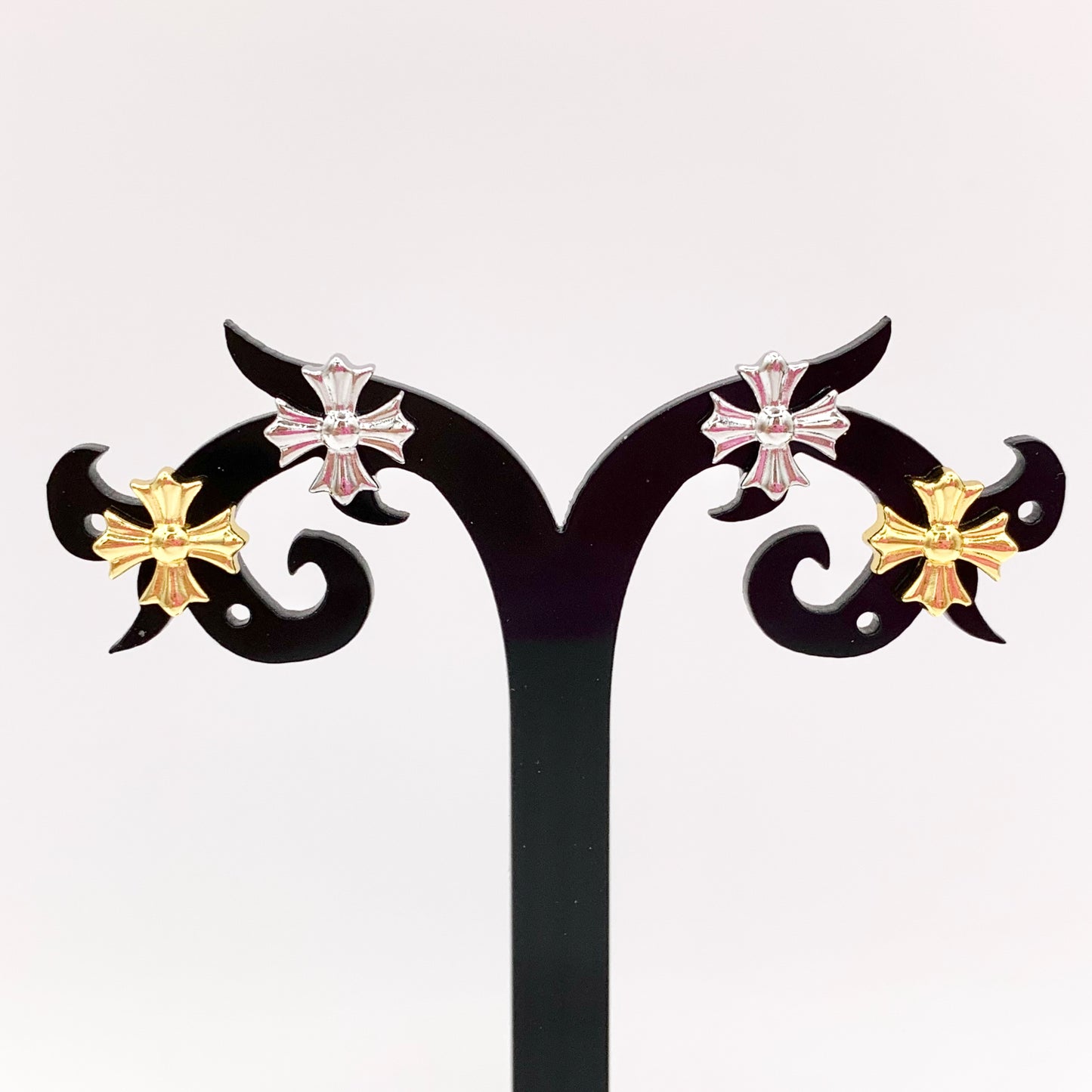 Dainty Cross Studs in 18K Gold/Silver Plated Over Copper Earrings 5 PAIRS