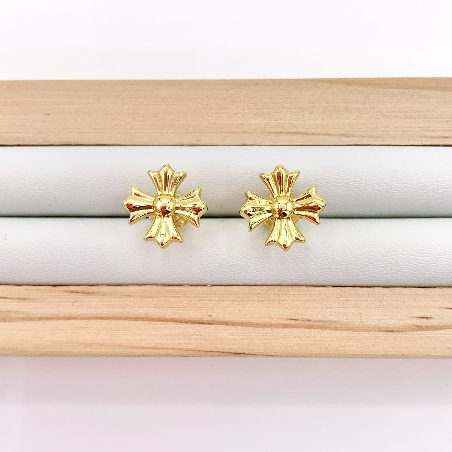 Dainty Cross Studs in 18K Gold/Silver Plated Over Copper Earrings 5 PAIRS