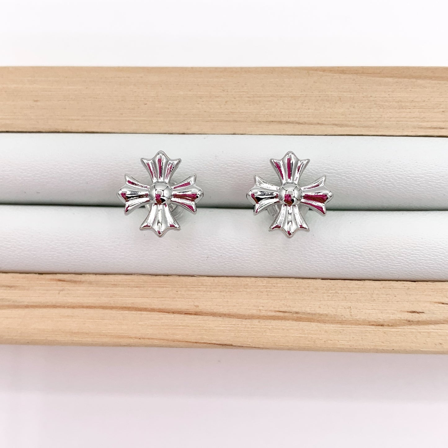 Dainty Cross Studs in 18K Gold/Silver Plated Over Copper Earrings 5 PAIRS