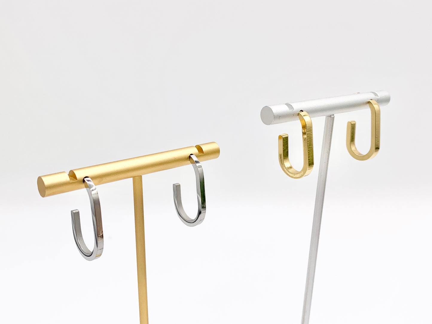 Stainless Steel U Shape Earrings Hoops in 18K Gold/Silver Plated Stainless Steel 4 PAIRS