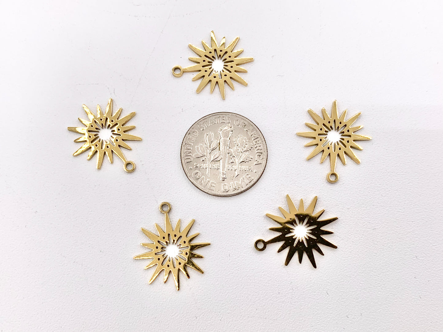 Adorable Starburst Charms in 18K Gold plated Stainless Steel 10 PCS
