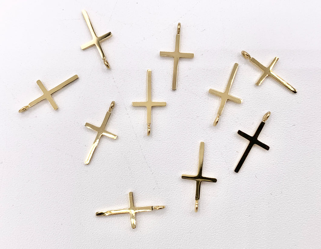 Plain Dainty Cross Pendant Charm in Real Gold 18K Plated Over Stainless Steel 10 PCS