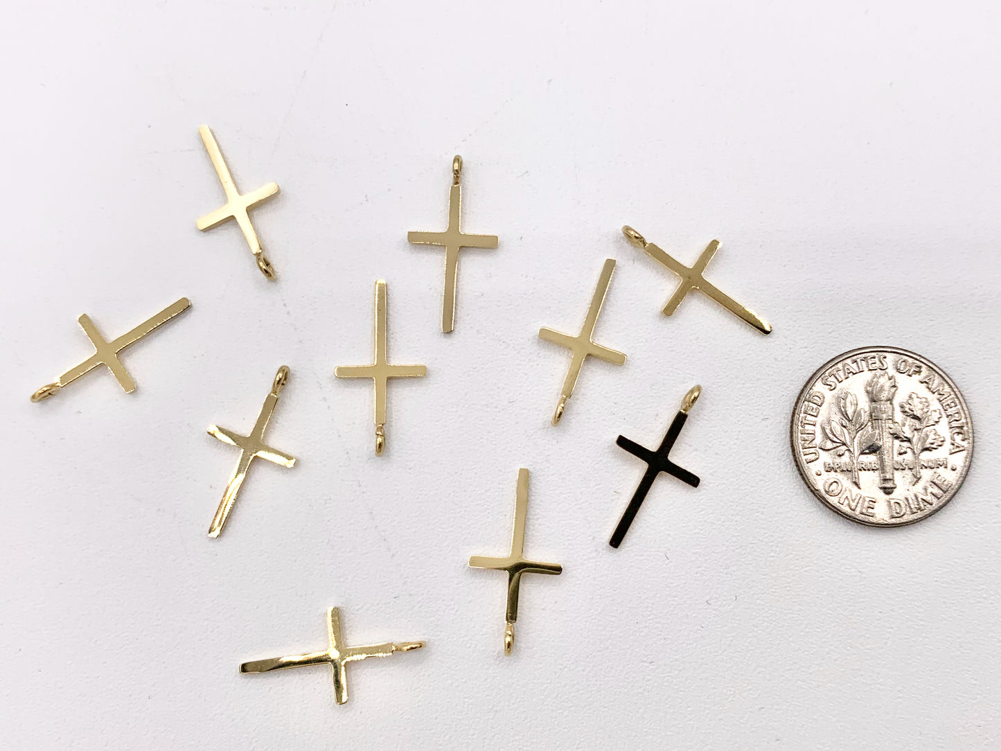 Plain Dainty Cross Pendant Charm in Real Gold 18K Plated Over Stainless Steel 10 PCS