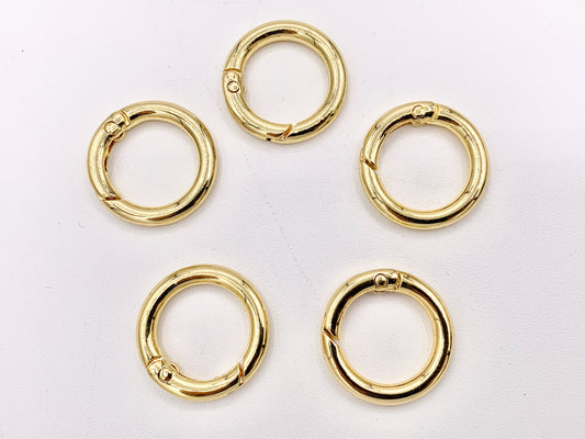 1 Inch Cute Plain Circle Key Chain Clasps in 18K Gold Plated Copper 5 PCS