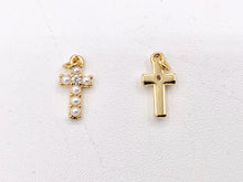 Load image into Gallery viewer, Real Gold 18K Plated Micro CZ Pave Tiny Pearl Cross Charm Over Brass 10 PCS
