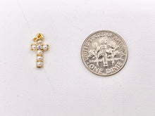 Load image into Gallery viewer, Real Gold 18K Plated Micro CZ Pave Tiny Pearl Cross Charm Over Brass 10 PCS
