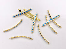 Load image into Gallery viewer, White Blue Enamel Mini Evil Eye Connectors in Real 18K Gold Plated Copper 10 PCS
