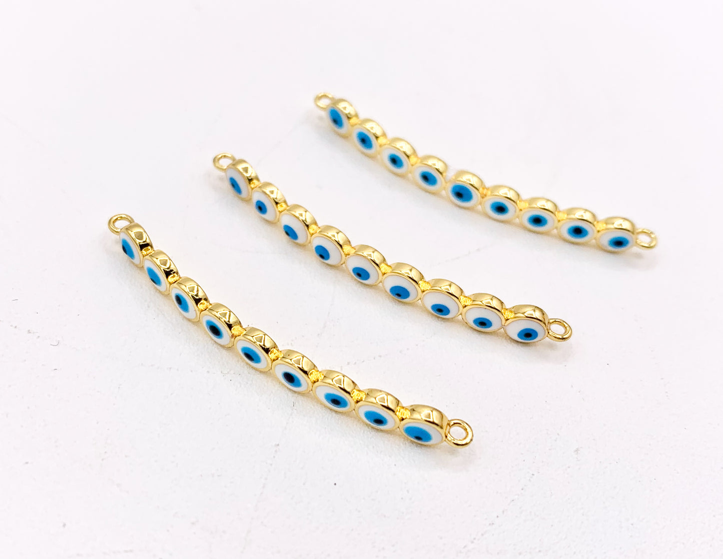 White Blue Enamel Mini Evil Eye Connectors in Real 18K Gold Plated Copper 10 PCS