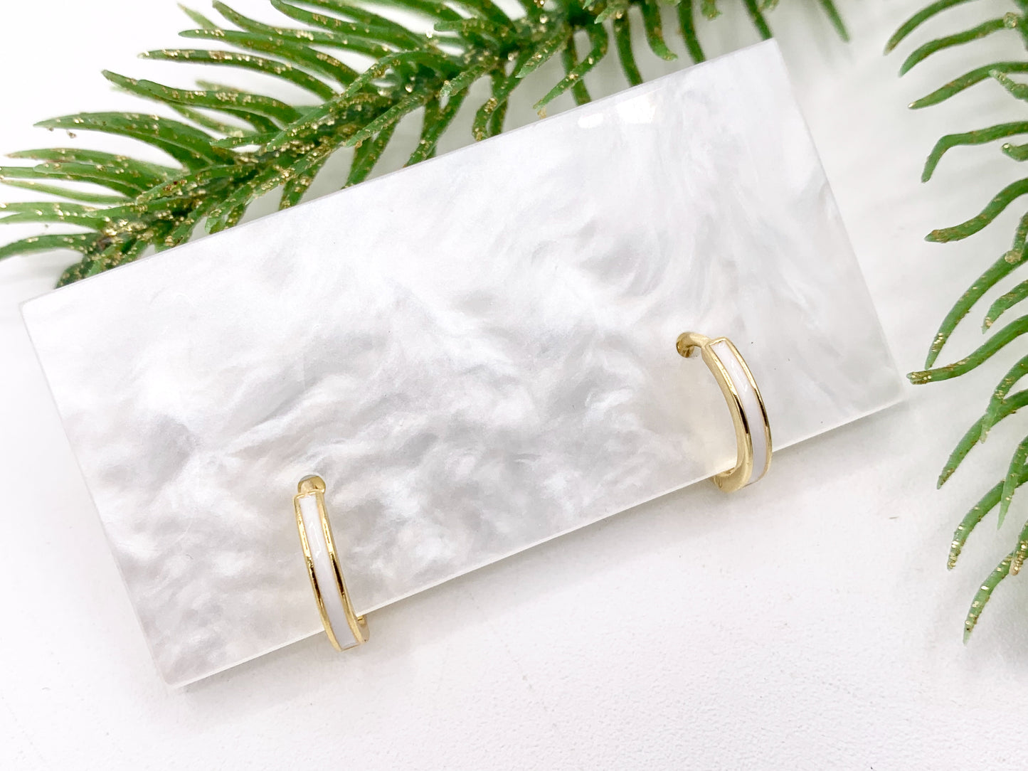 Simple White Enamel Tiny Earring Huggies 18K Gold Plated Over Brass Earrings 5 PAIRS