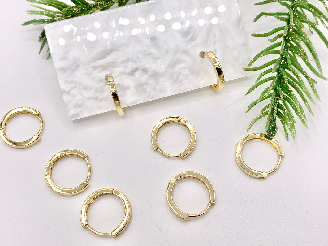 Simple Plain Tiny Earring Huggies 18K Gold Plated Over Brass Earrings 5 PAIRS