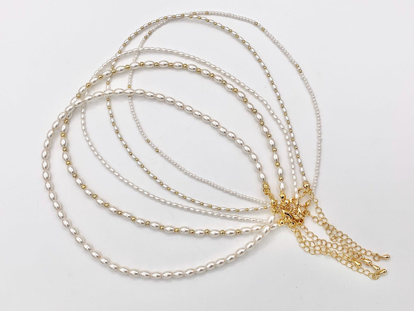 Delicate Dainty Minimalist Pearl Finished Necklace with Gold Plated Copper Spacer Beads and Clasps 14.5" Price For 1 Necklace