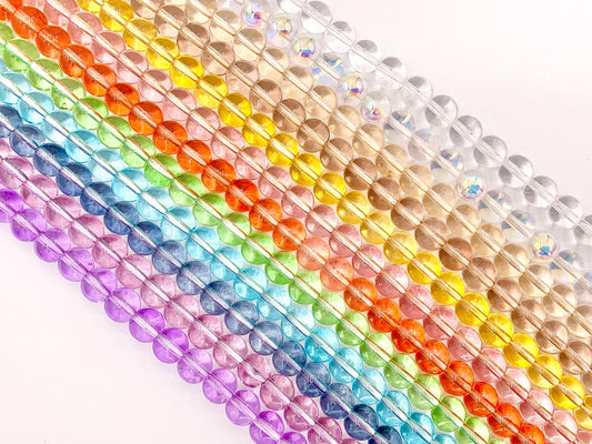 8mm  Colorful Round Smooth Dyed Glass Beads Cute Transparent Glass Beads | 12 Colors Available