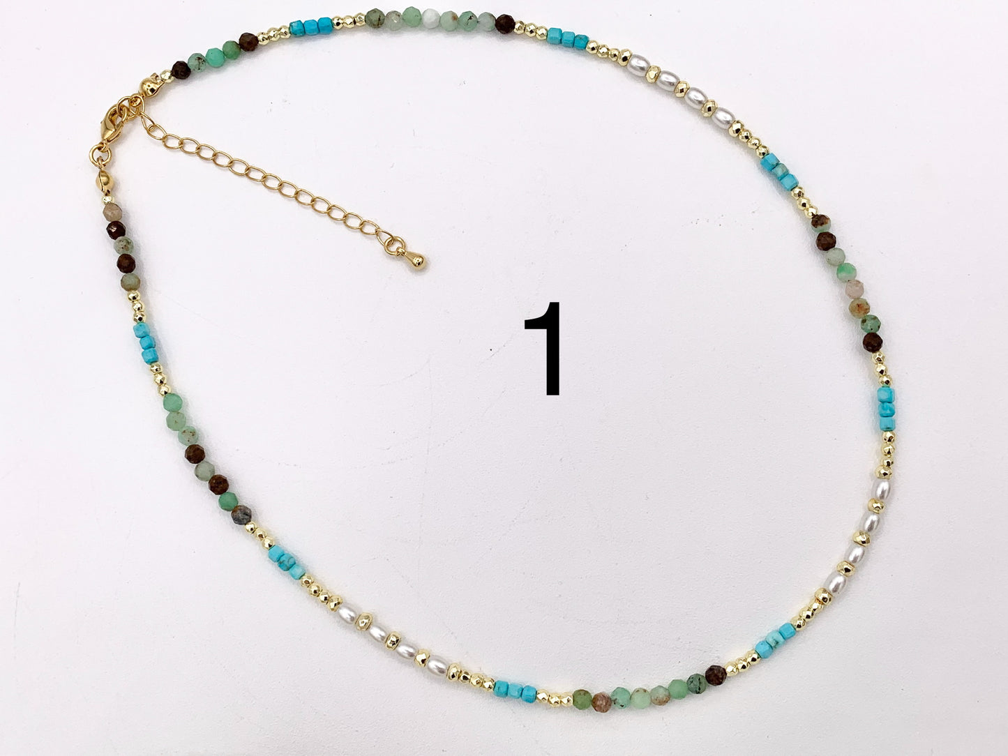 Delicate Chrysoprase, Magnesite & Pearl Necklaces 18K Gold Plated Copper Cute Choker Finished Necklace 16" Price For 1 Necklace