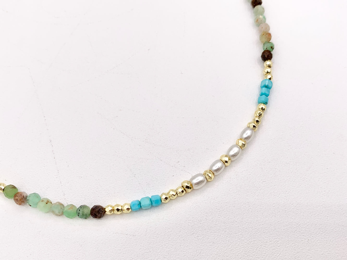 Delicate Chrysoprase, Magnesite & Pearl Necklaces 18K Gold Plated Copper Cute Choker Finished Necklace 16" Price For 1 Necklace