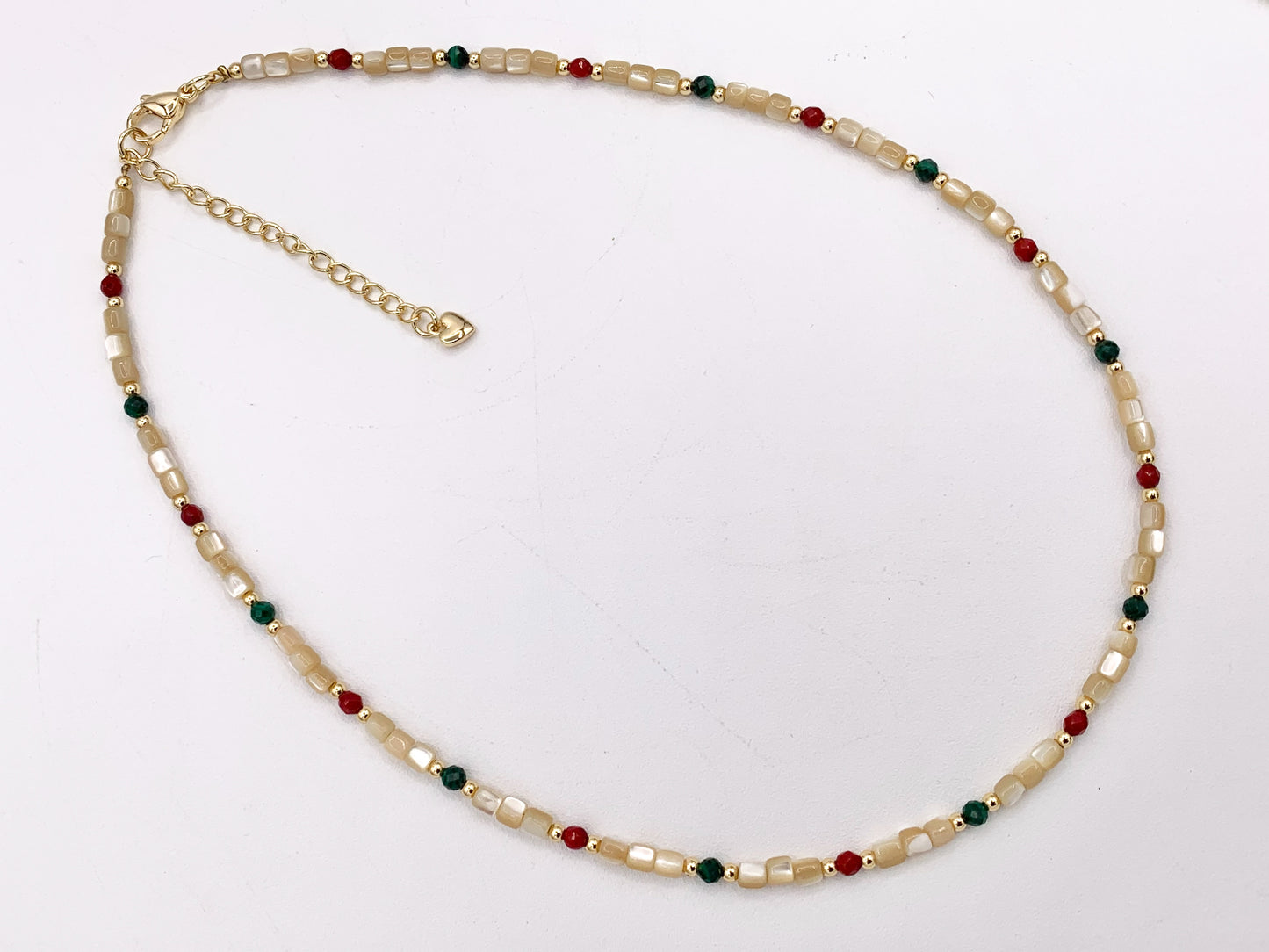 Delicate White & Oat Trocas Shell Beaded Necklace 18K Gold Plated Copper Spacers and Findings Cute Finished Necklace 16" 1 PC