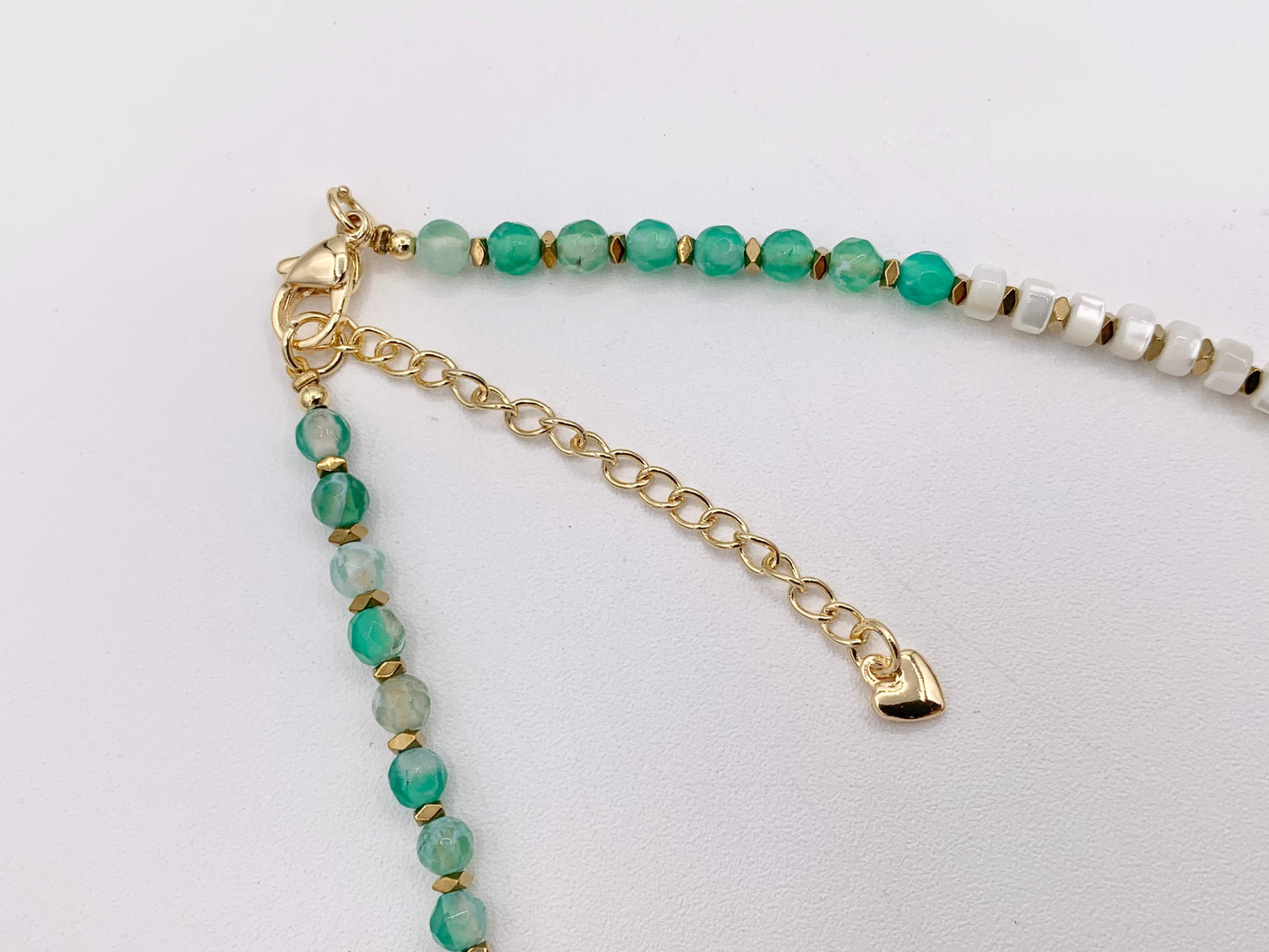 Delicate Dyed Agate + Shell Heishi Beaded Necklace 18K Gold Plated Copper Clasps Finished Necklace 15-16" 1 PC