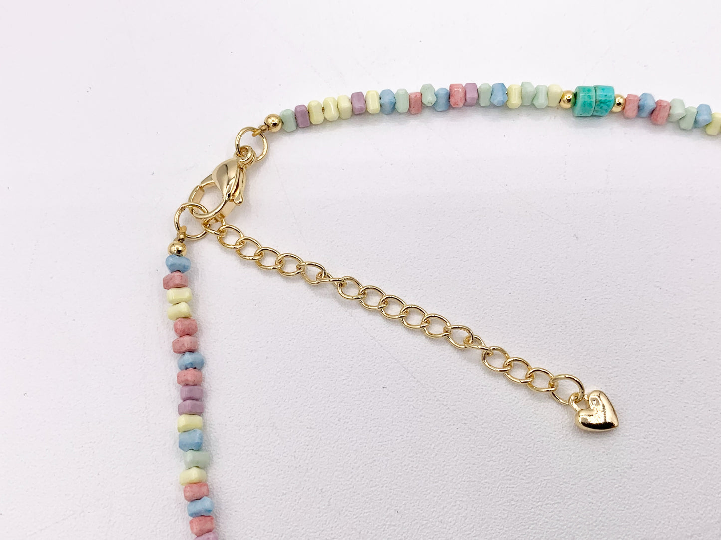 Delicate Magnesite Heishi/Tube + Pastel Color Agate Nuggets Beaded Necklace 18K Gold Plated Copper Clasps Finished Necklace 15-16" 1 PC