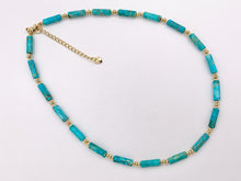 Cargar imagen en el visor de la galería, Delicate Turquoise Variscite Tube Beaded Necklace with 18K Gold Plated Copper Spacers &amp; Clasps Finished Necklace 16&quot; 1 PC
