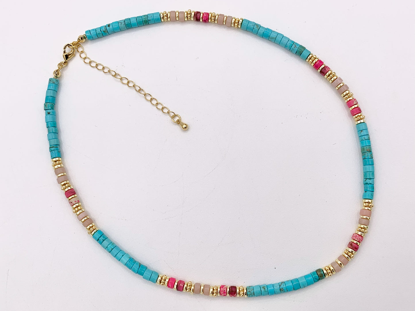 Delicate Assorted Stone Magnesite Heishi Necklace 18K Gold Plated Copper Spacers & Clasps Cute Choker Finished Necklace 15-16" 1 PC