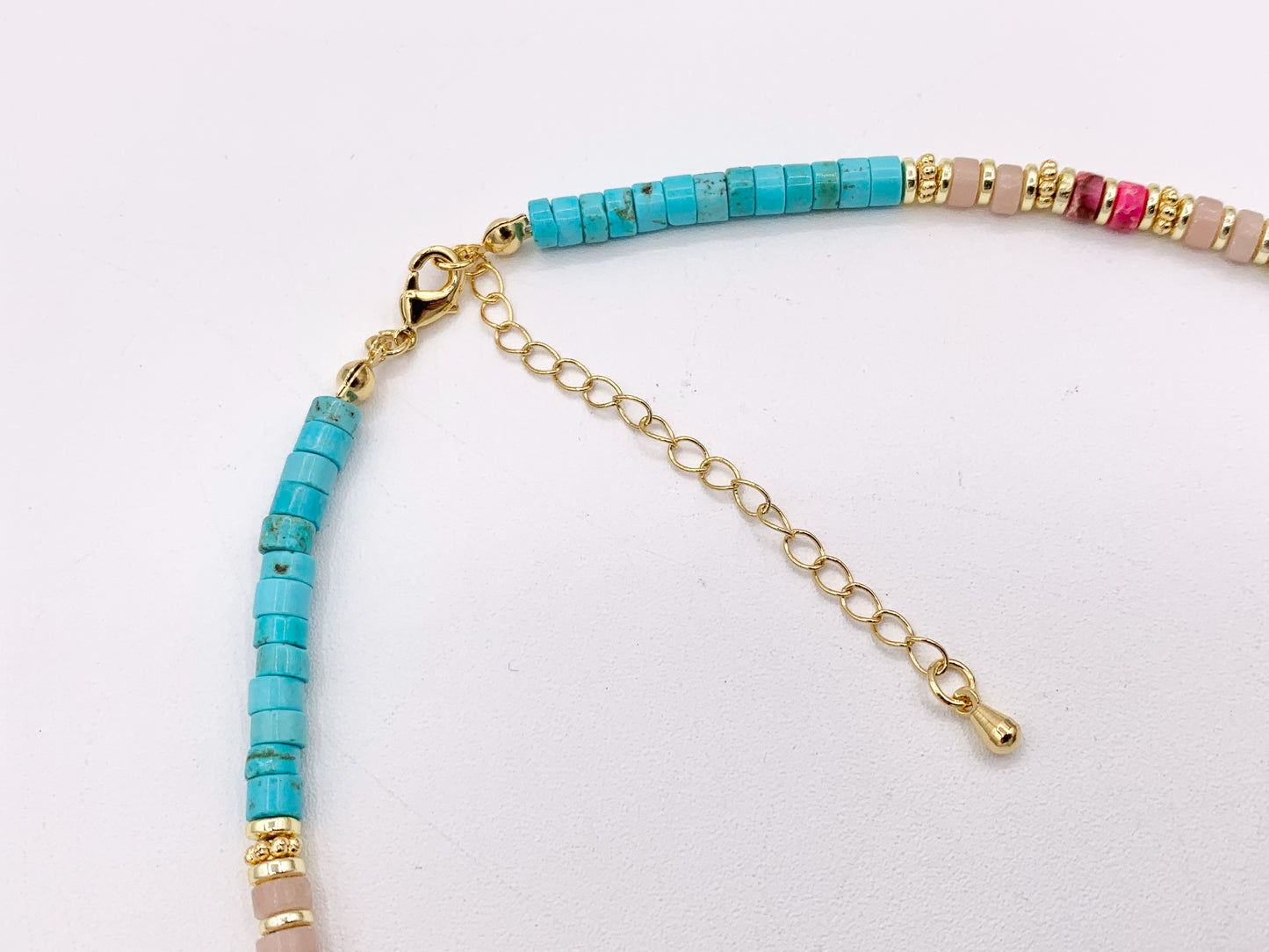 Delicate Assorted Stone Magnesite Heishi Necklace 18K Gold Plated Copper Spacers & Clasps Cute Choker Finished Necklace 15-16" 1 PC