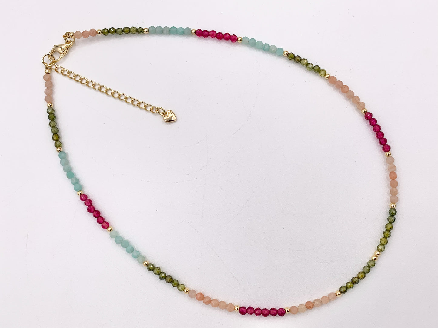 Delicate Assorted Hand Cut Stone Beaded Necklace 18K Gold Plated Copper Findings Cute Finished Necklace 16" 1 PC