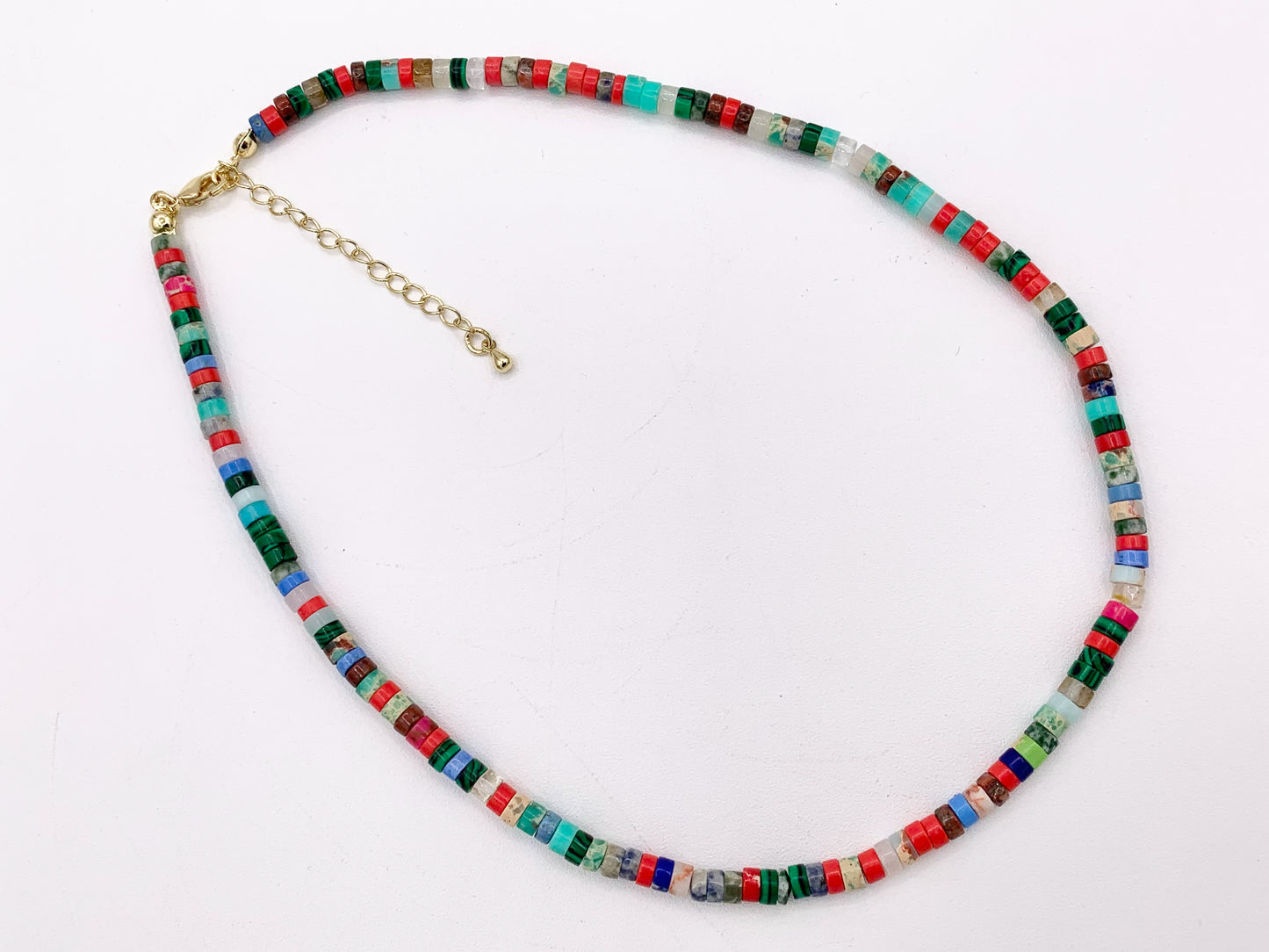 Delicate Assorted Stone Heishi Necklace 18K Gold Plated Copper Clasps Cute Choker Finished Necklace 15-16" 1 PC