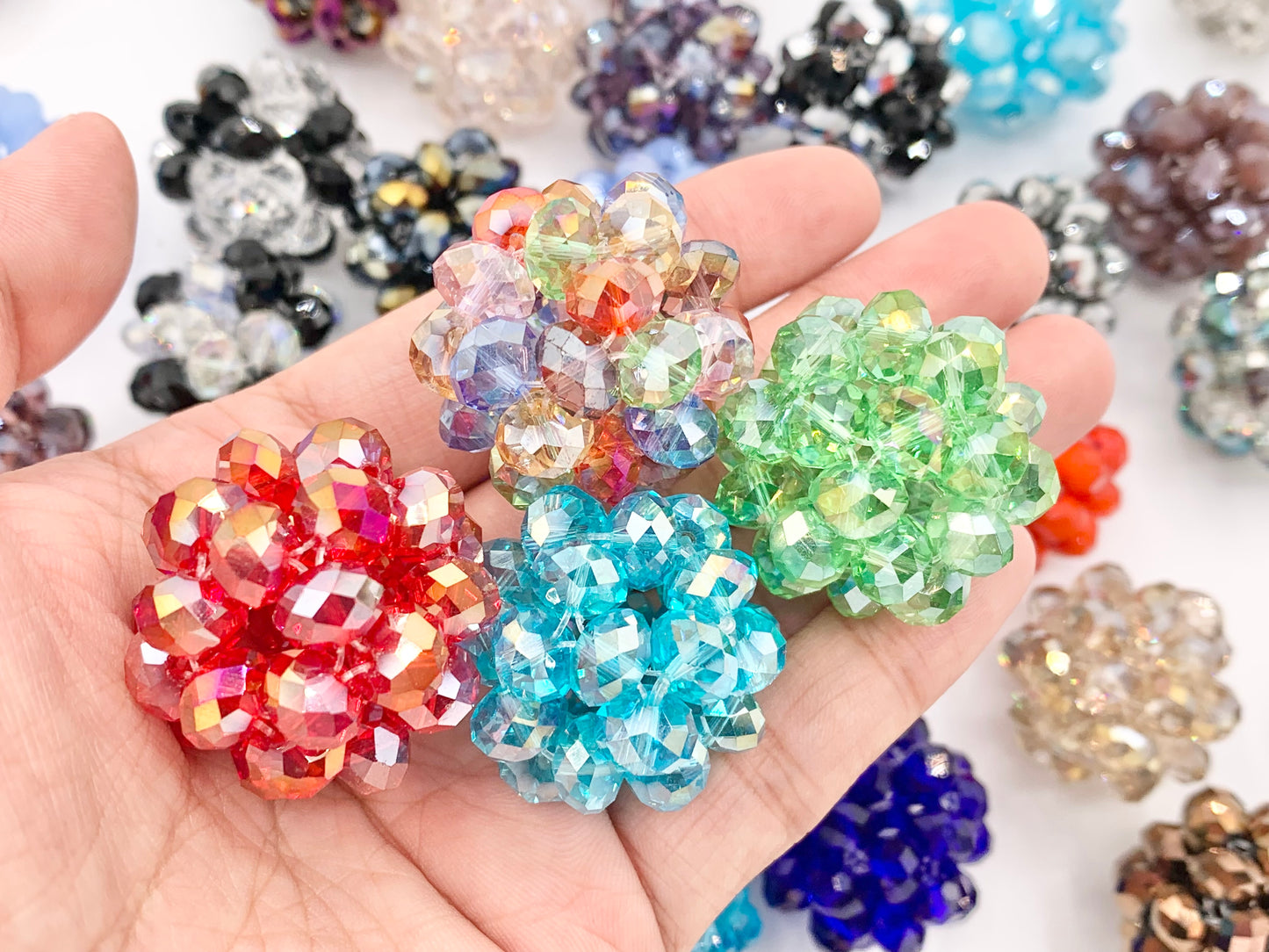 30mm/1.18 inches Crystal Hand Weaved Balls Shiny Sparkly Crystal Rondelle Tied Round Balls By Piece 47 Colors Available