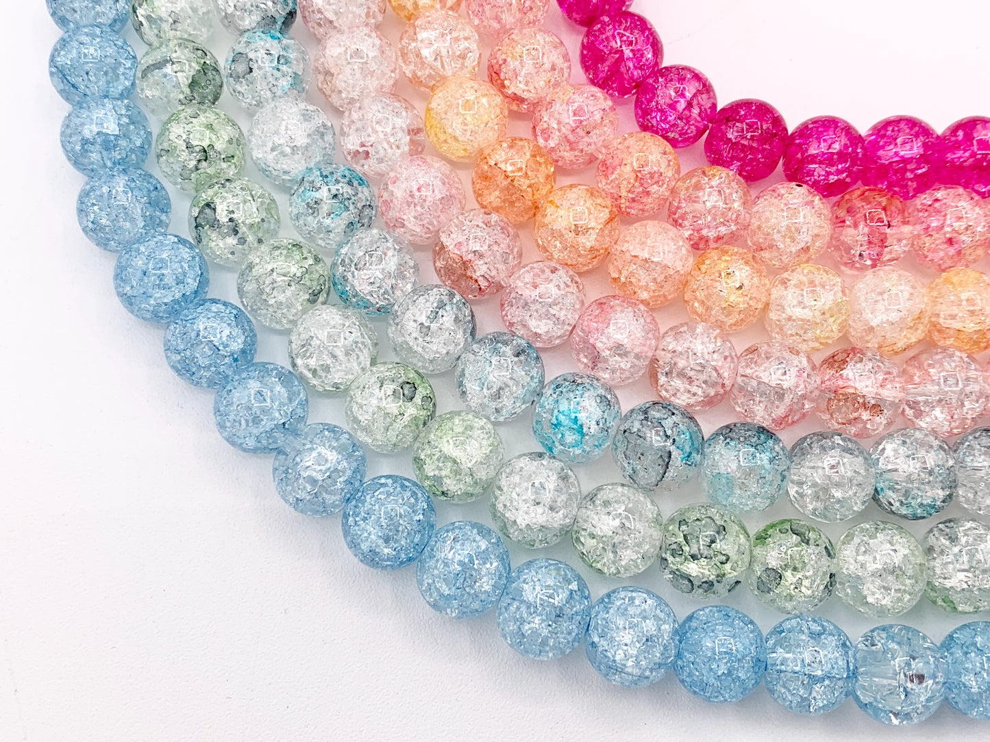 Multicolor Dyed Crackle Glass Beads Round Smooth Shiny Healing Crystalline Beads 8mm 10mm Around 15" 1 Strand