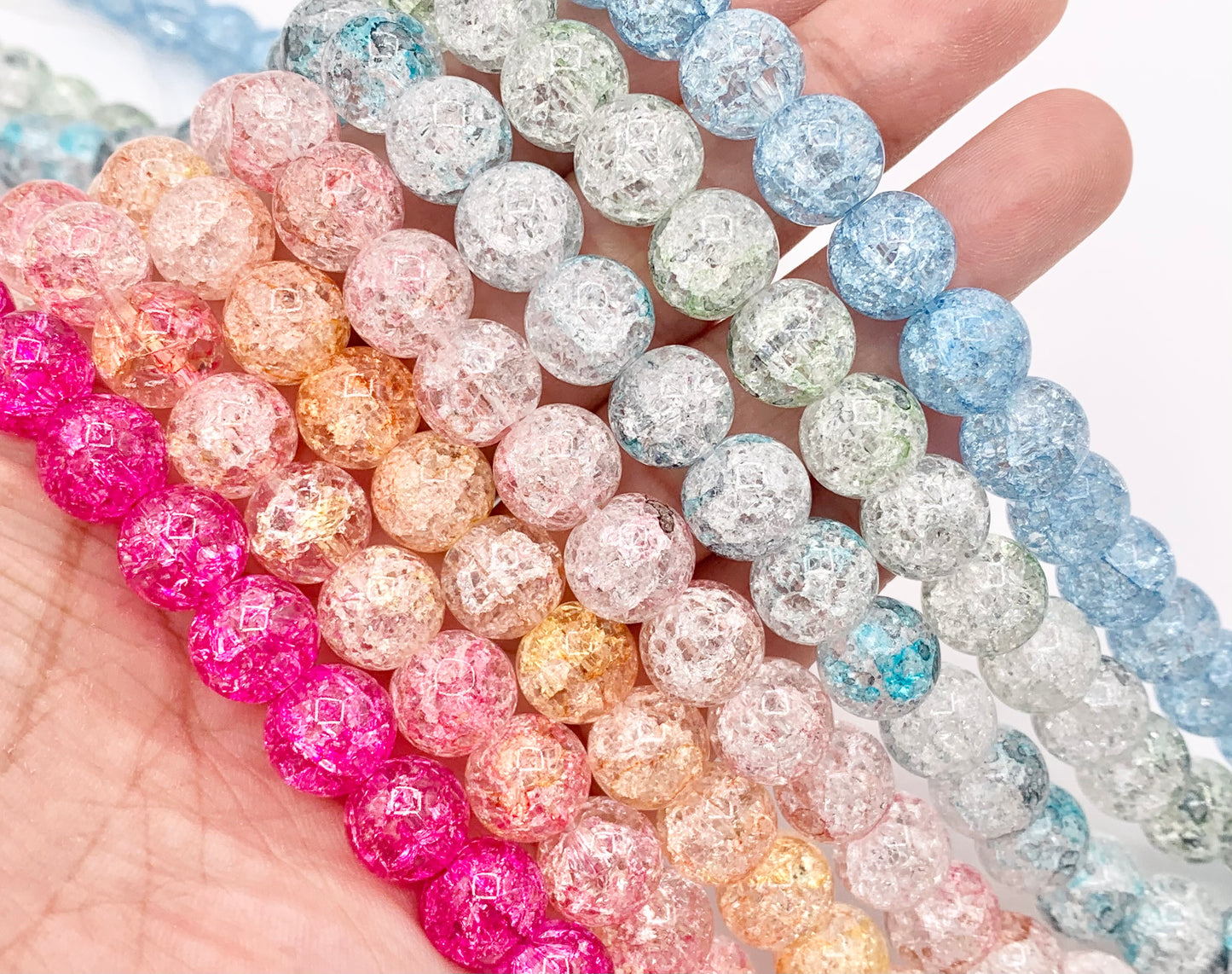 Multicolor Dyed Crackle Glass Beads Round Smooth Shiny Healing Crystalline Beads 8mm 10mm Around 15" 1 Strand