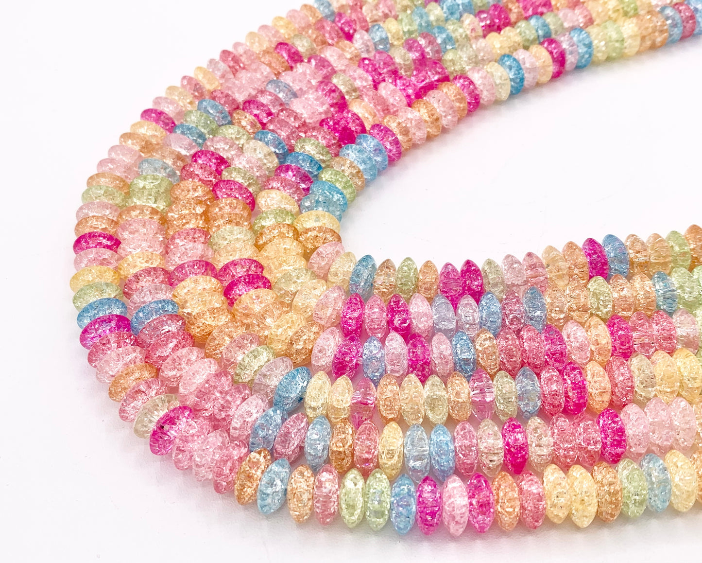 Multicolor Dyed Crackle Glass Beads Rondelle Smooth Shiny Healing Crystalline Beads 6mm 8mm 10mm Around 15" 1 Strand