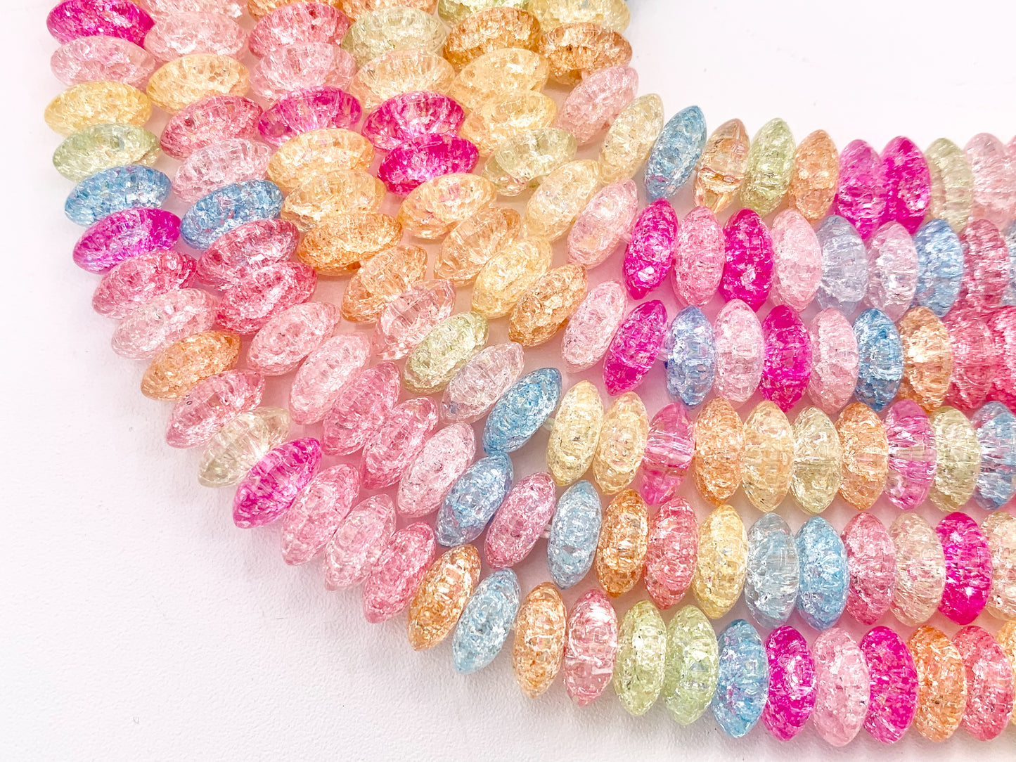 Multicolor Dyed Crackle Glass Beads Rondelle Smooth Shiny Healing Crystalline Beads 6mm 8mm 10mm Around 15" 1 Strand